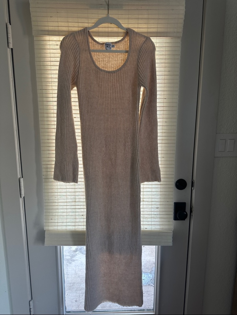 Princess Polly Ribbed Long Sleeve Knit Maxi Dress - Beige